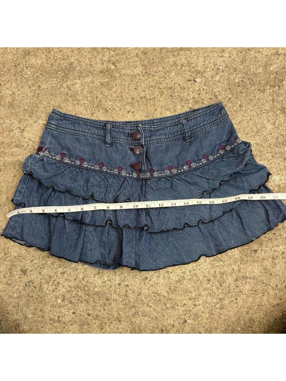 Vintage Y2K Denim Micro Mini Skirt Low Rise Ruffle Tiered - Picture 4 of 5